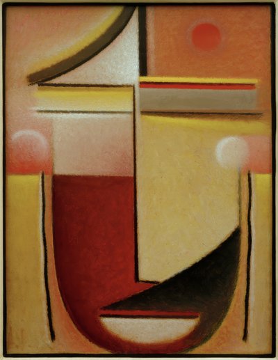 Cabeza abstracta: Rojo-Blanco-Dorado de Alexej von Jawlensky